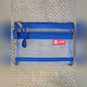 2 Pocket Nylon Mesh Mini Zipper Bag, Blue/White, NWOT